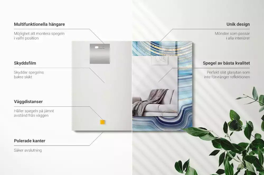 Specchio rettangolare stampato Onde blu astratte