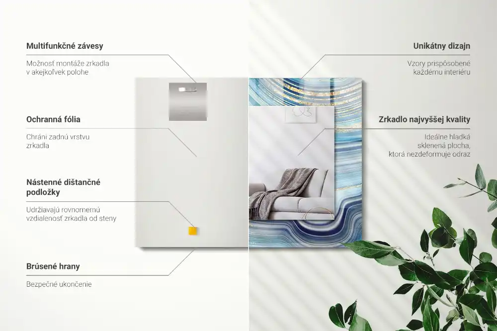 Specchio rettangolare stampato Onde blu astratte