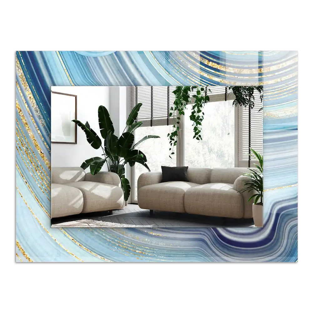 Specchio rettangolare stampato Onde blu astratte