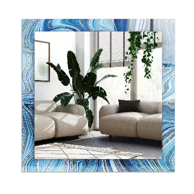 Specchio rettangolare con cornice stampata Modello blu astratto