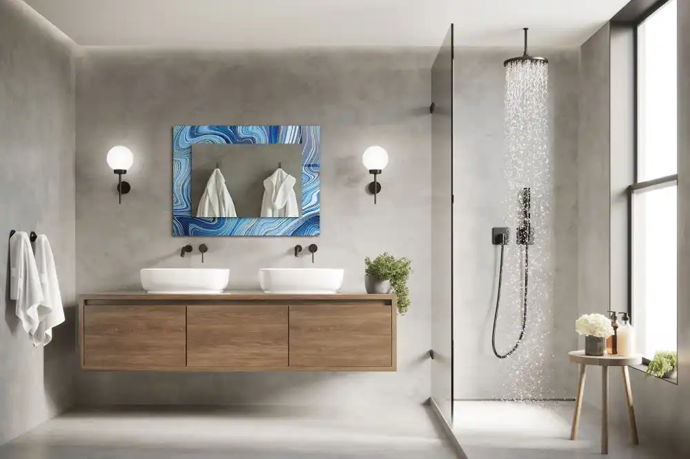 Specchio rettangolare con cornice stampata Modello blu astratto