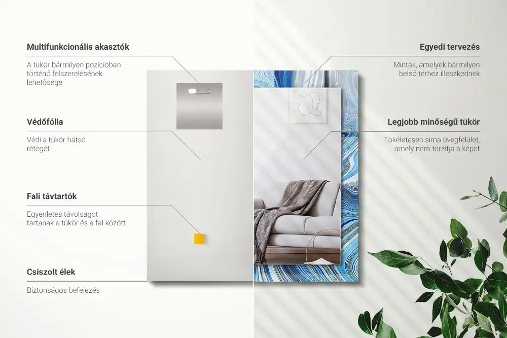 Specchio rettangolare con cornice stampata Modello blu astratto