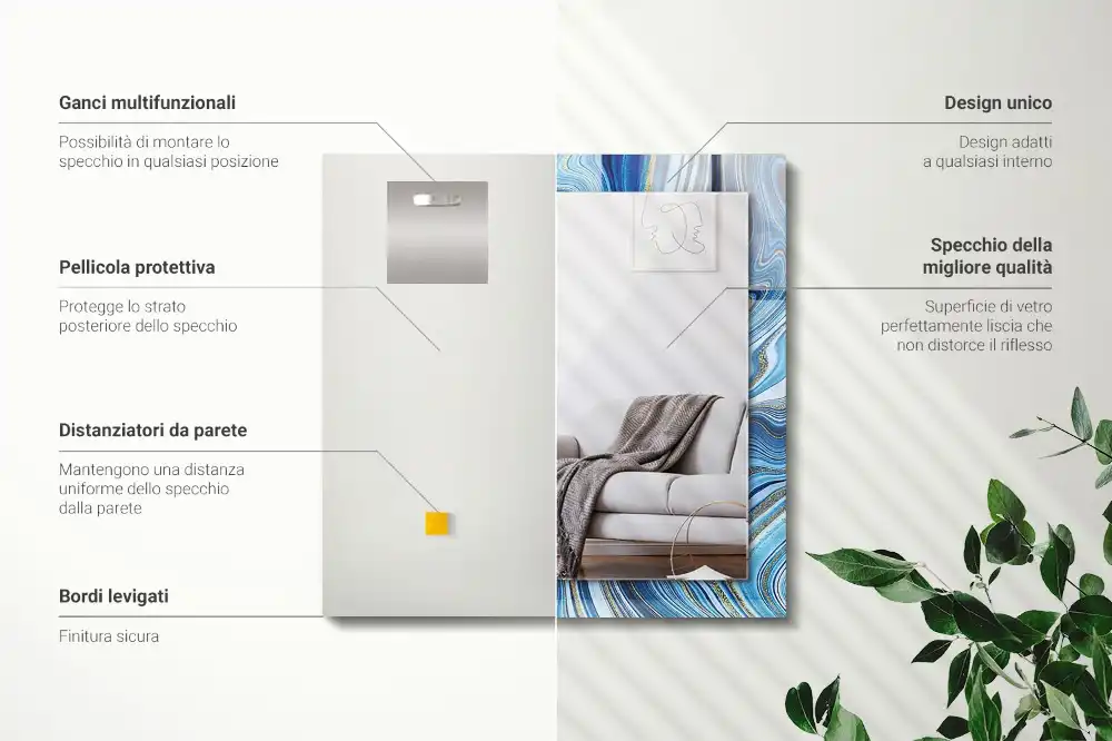 Specchio rettangolare con cornice stampata Modello blu astratto