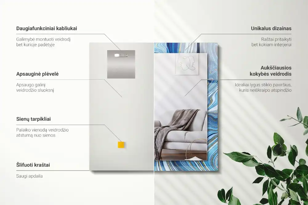 Specchio rettangolare con cornice stampata Modello blu astratto