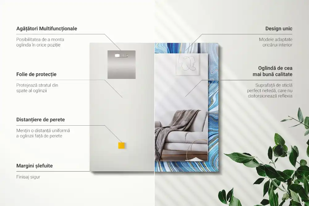 Specchio rettangolare con cornice stampata Modello blu astratto