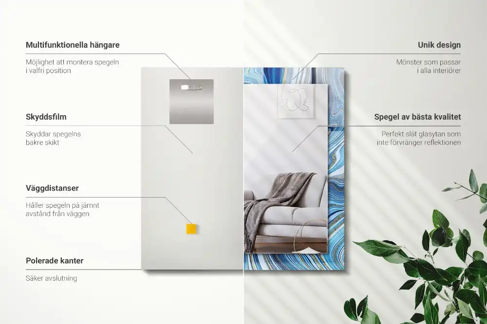 Specchio rettangolare con cornice stampata Modello blu astratto