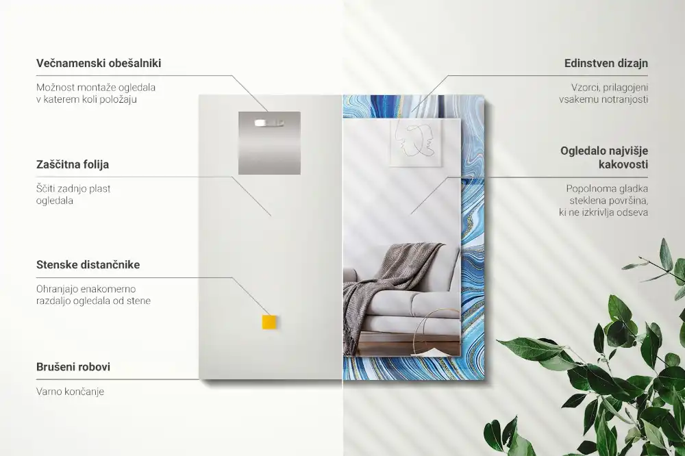 Specchio rettangolare con cornice stampata Modello blu astratto