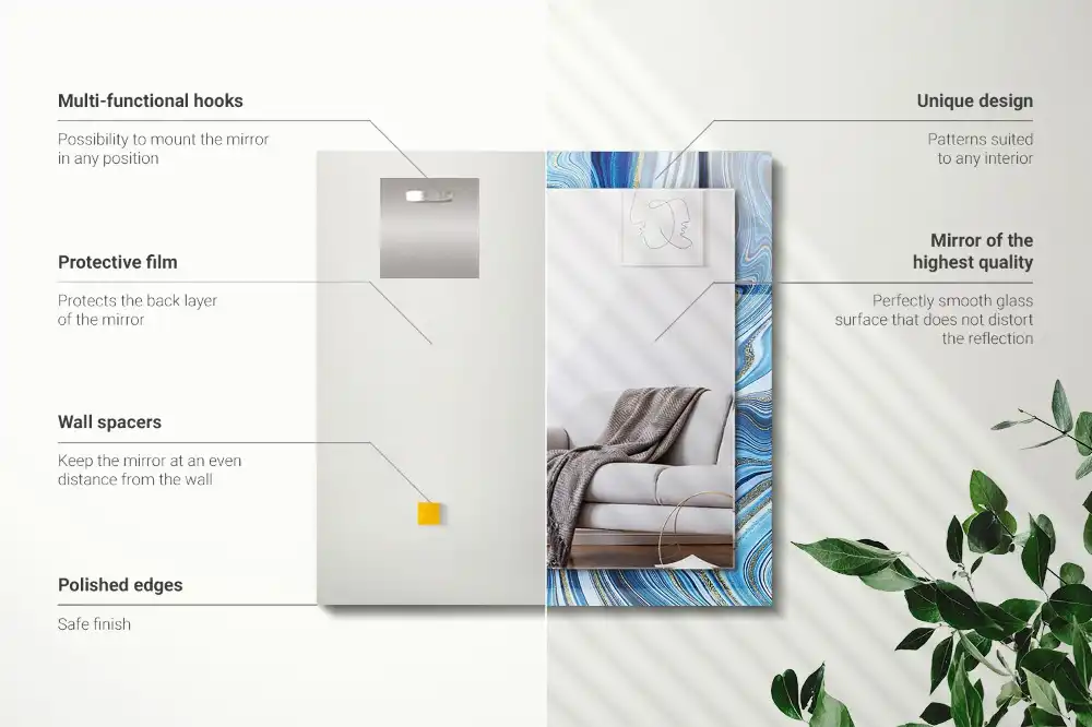 Specchio rettangolare con cornice stampata Modello blu astratto