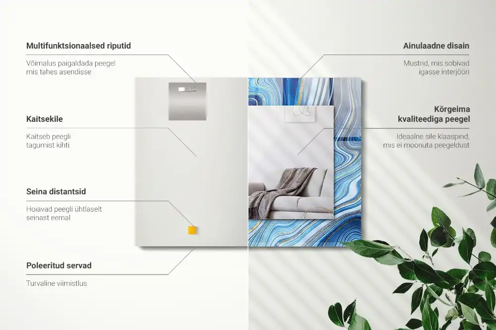 Specchio rettangolare con cornice stampata Modello blu astratto