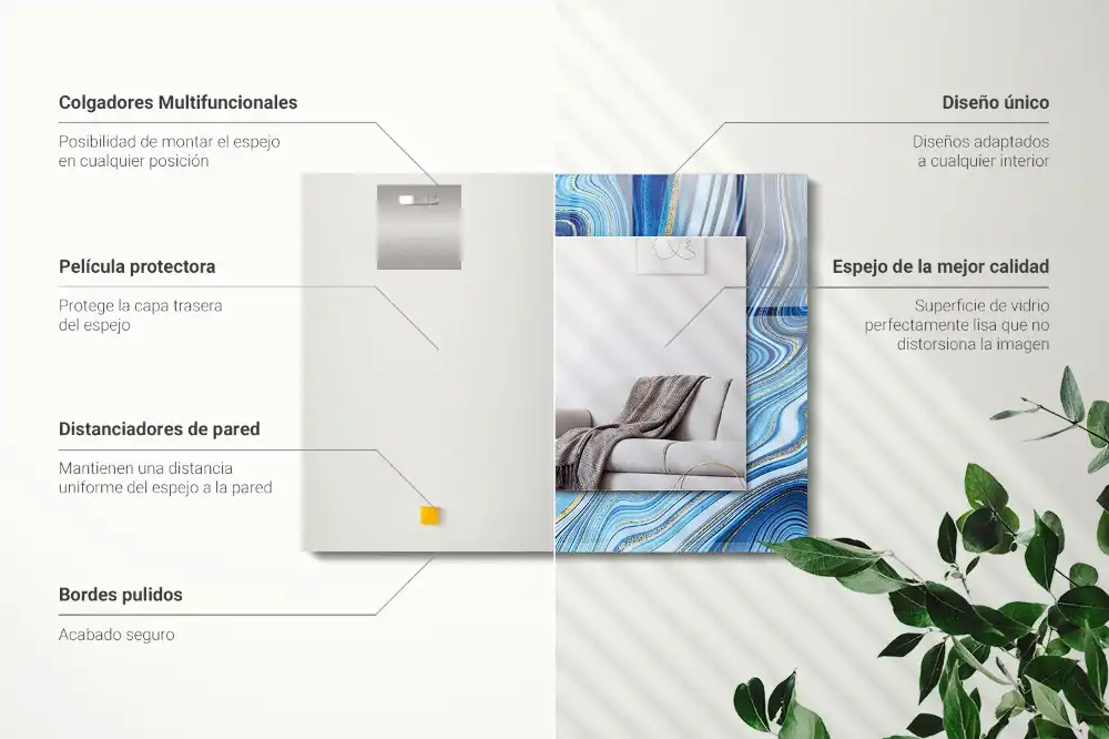 Specchio rettangolare con cornice stampata Modello blu astratto