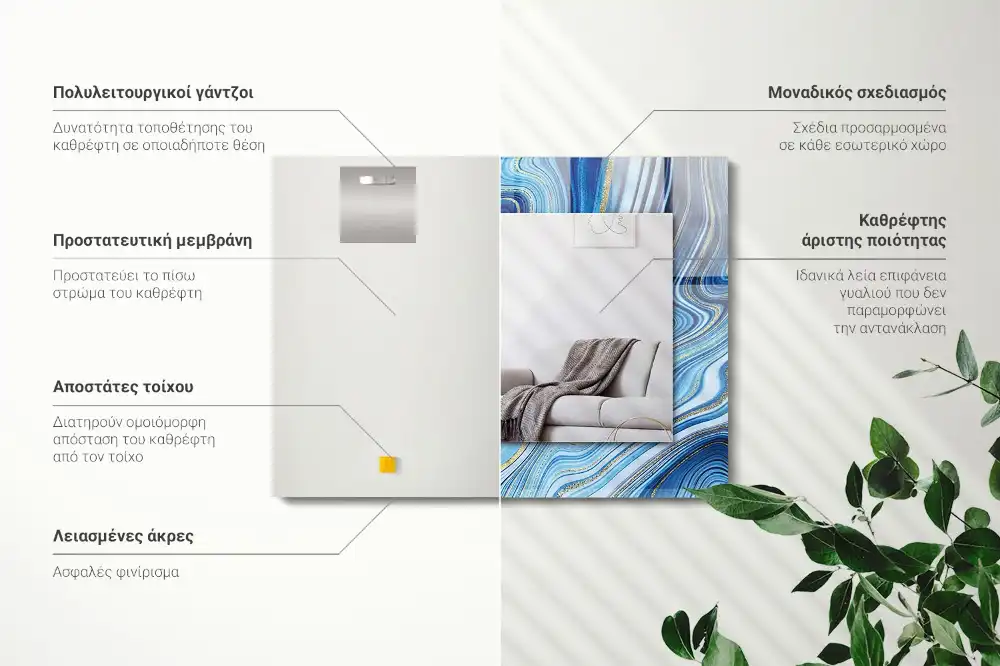 Specchio rettangolare con cornice stampata Modello blu astratto