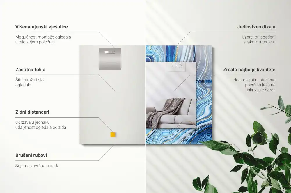 Specchio rettangolare con cornice stampata Modello blu astratto