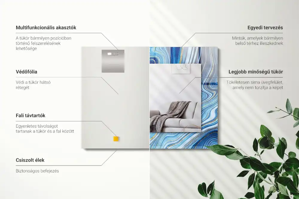 Specchio rettangolare con cornice stampata Modello blu astratto