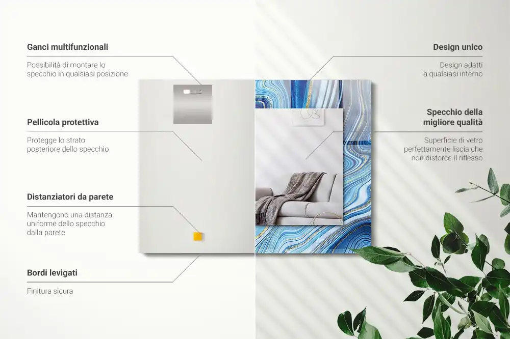 Specchio rettangolare con cornice stampata Modello blu astratto