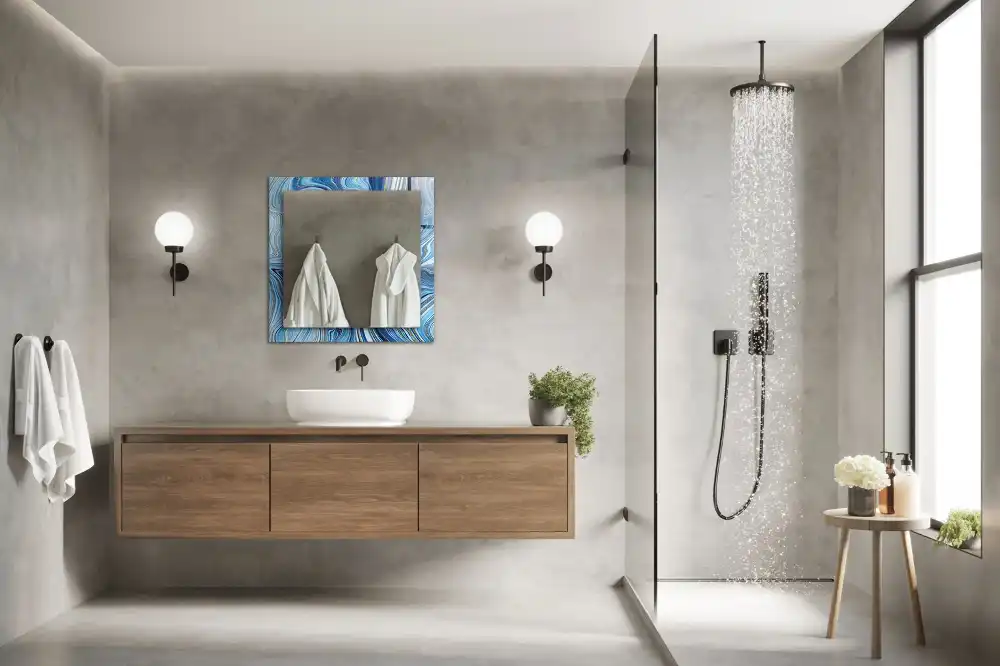 Specchio rettangolare con cornice stampata Modello blu astratto