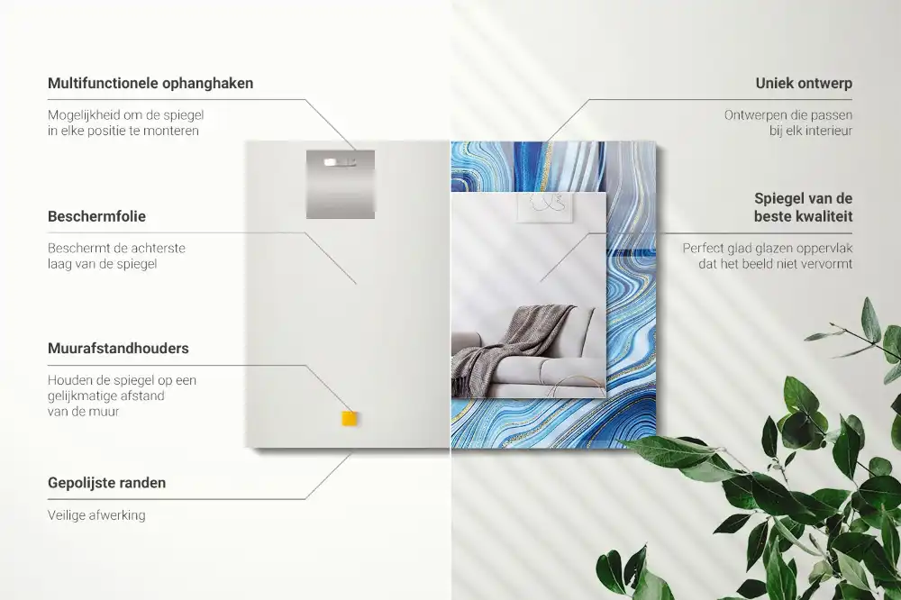 Specchio rettangolare con cornice stampata Modello blu astratto