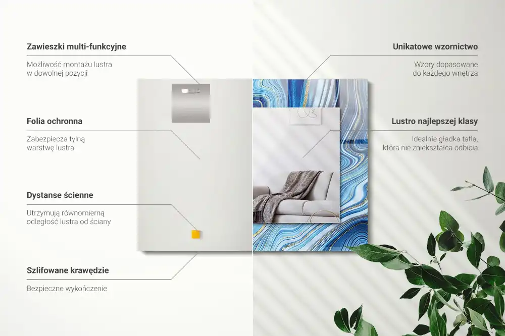 Specchio rettangolare con cornice stampata Modello blu astratto