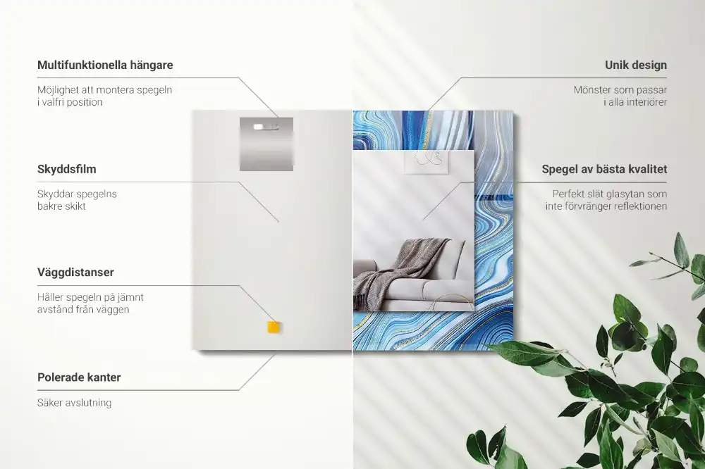 Specchio rettangolare con cornice stampata Modello blu astratto