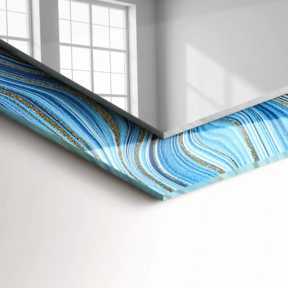 Specchio rettangolare con cornice stampata Modello blu astratto