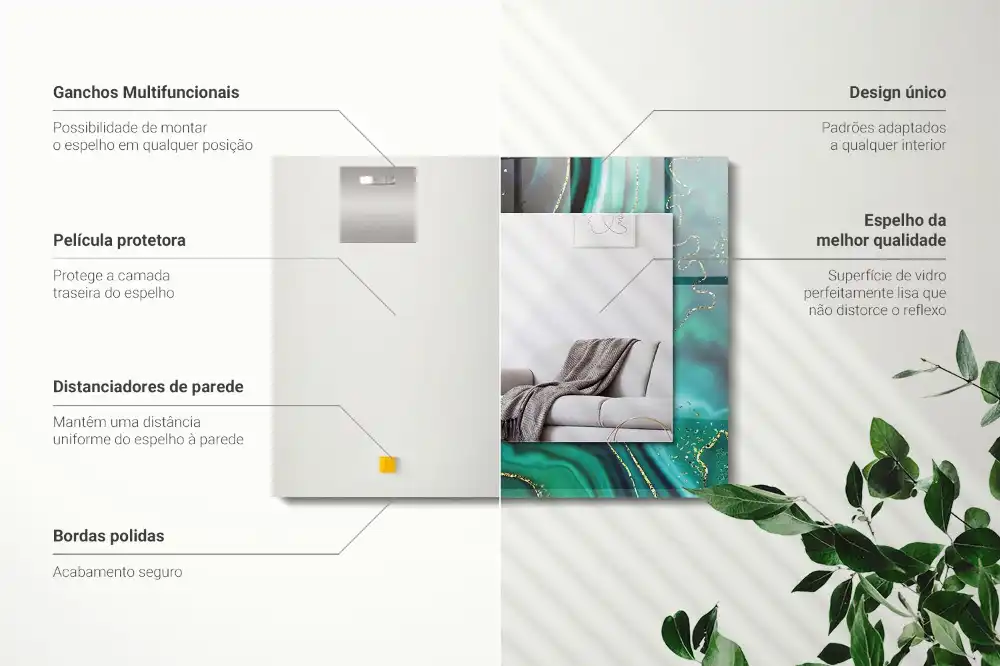 Specchio rettangolare stampato Trama verde astratta