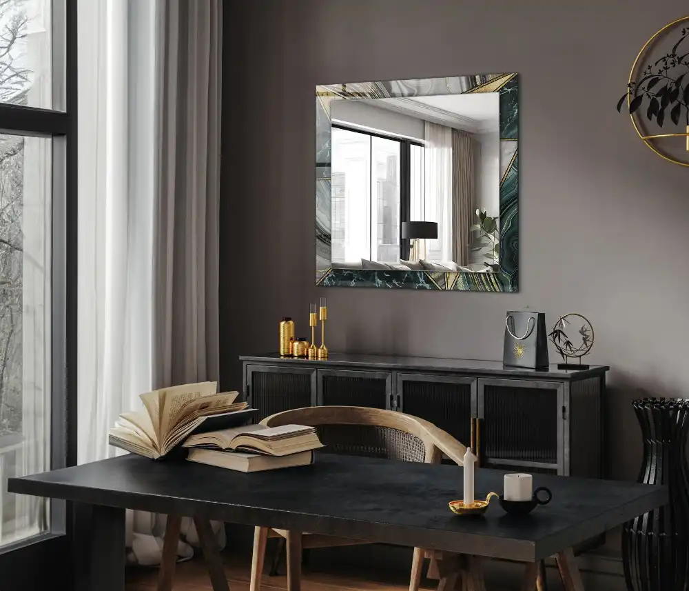 Specchio rettangolare con cornice stampata Motivi geometrici astratti