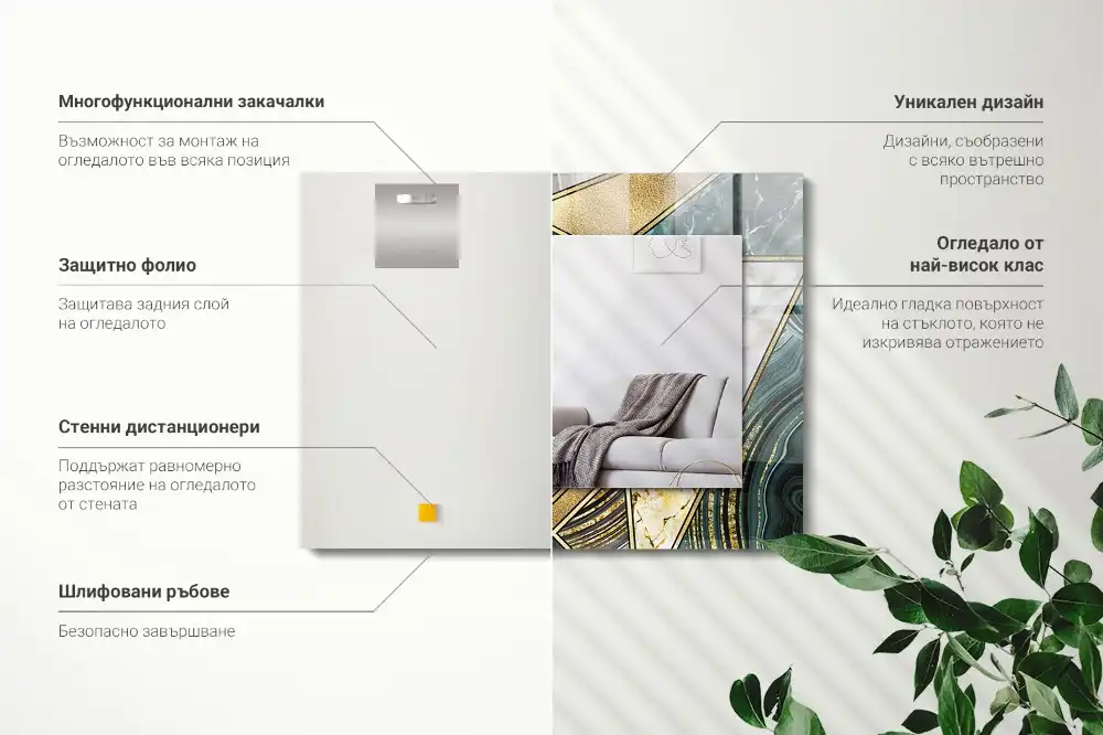 Specchio rettangolare con cornice stampata Motivi geometrici astratti