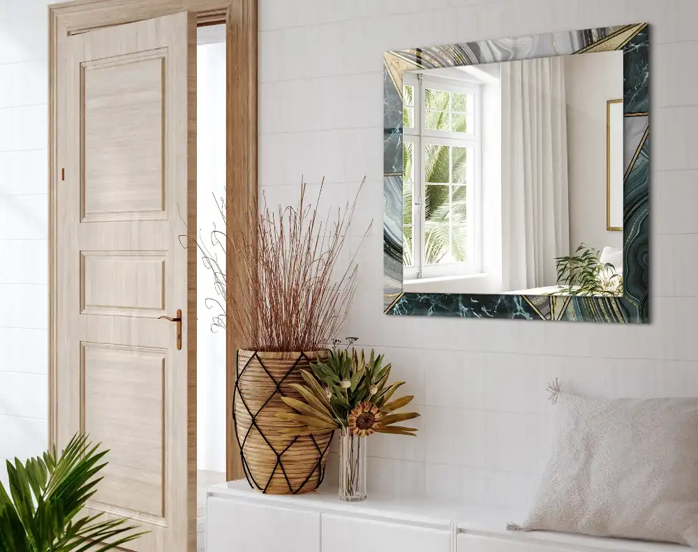 Specchio rettangolare con cornice stampata Motivi geometrici astratti