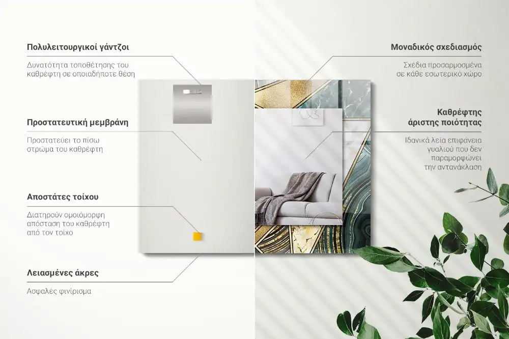 Specchio rettangolare con cornice stampata Motivi geometrici astratti