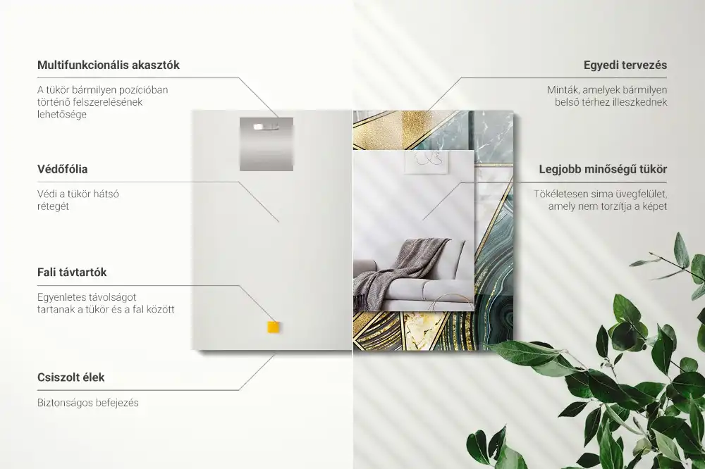 Specchio rettangolare con cornice stampata Motivi geometrici astratti