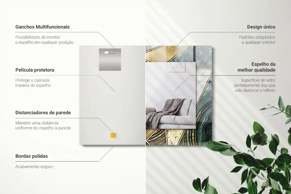 Specchio rettangolare con cornice stampata Motivi geometrici astratti