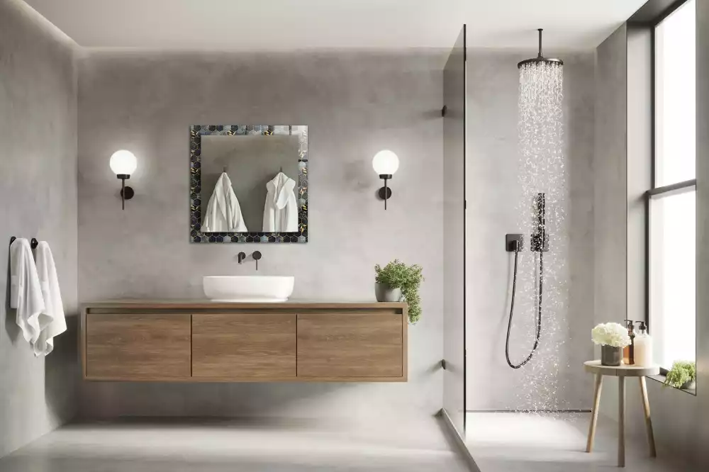 Specchio rettangolare con cornice stampata Foglie esagonali