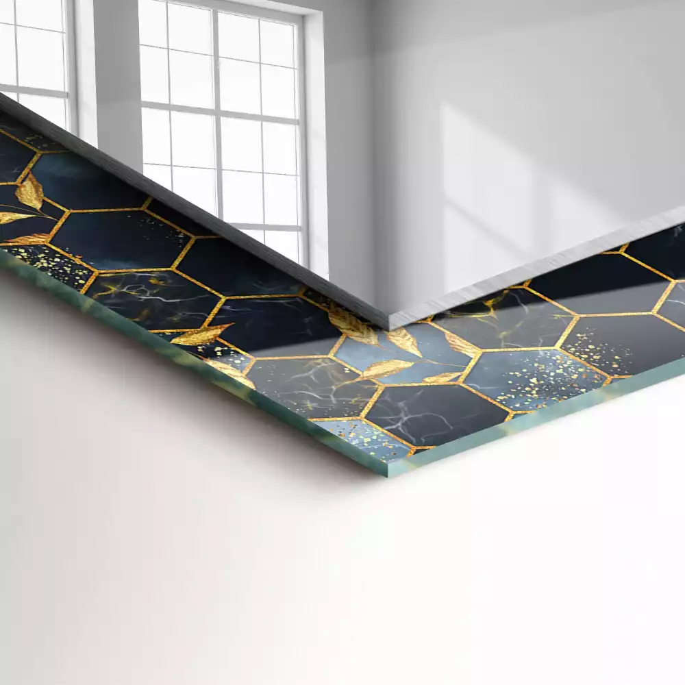 Specchio rettangolare con cornice stampata Foglie esagonali