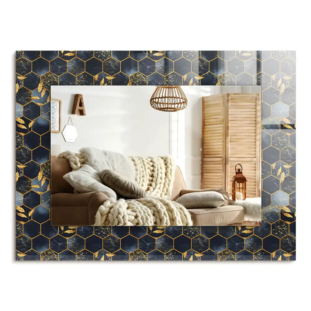 Specchio rettangolare con cornice stampata Foglie esagonali