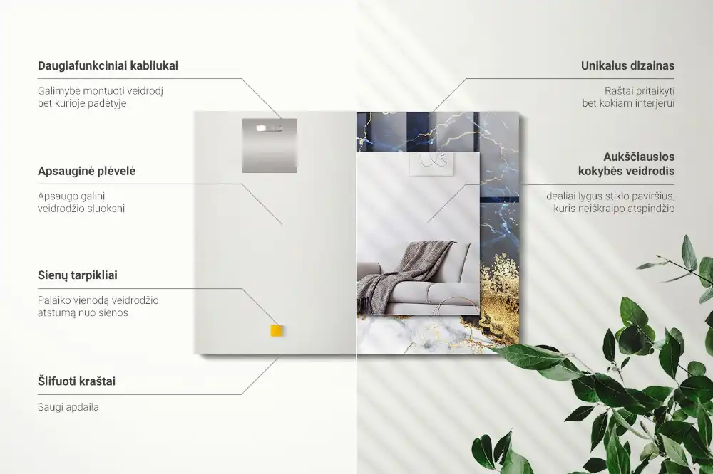 Specchio rettangolare stampato Astrazione del marmo