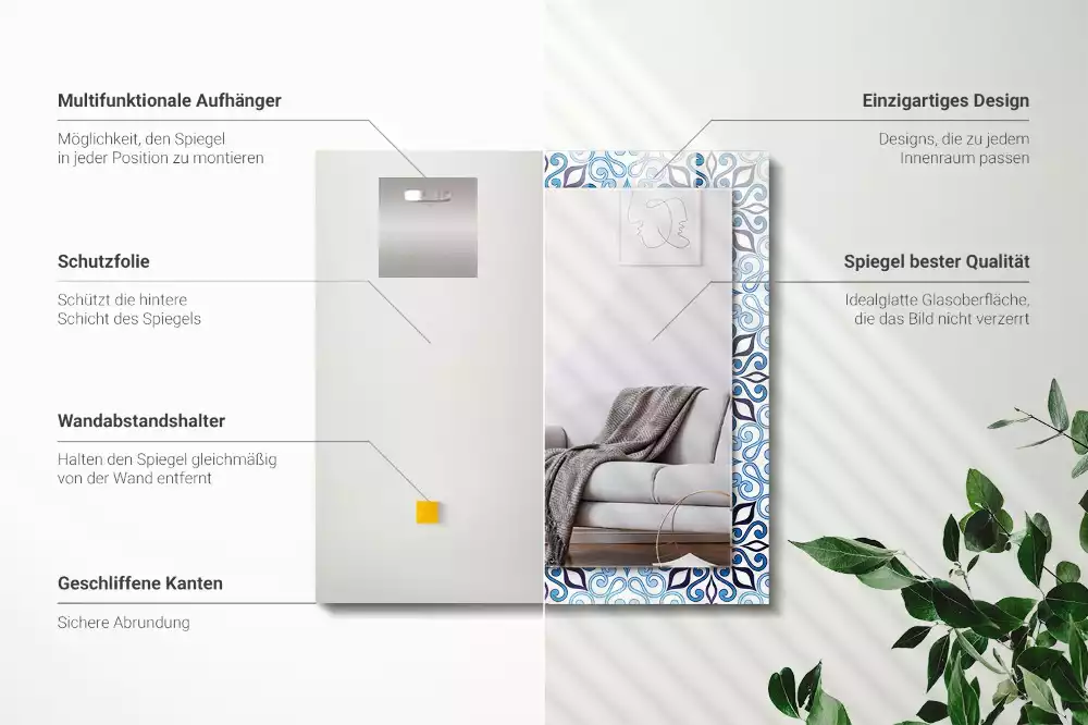 Specchio rettangolare decoro Motivo ornamentale blu