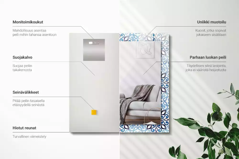 Specchio rettangolare decoro Motivo ornamentale blu