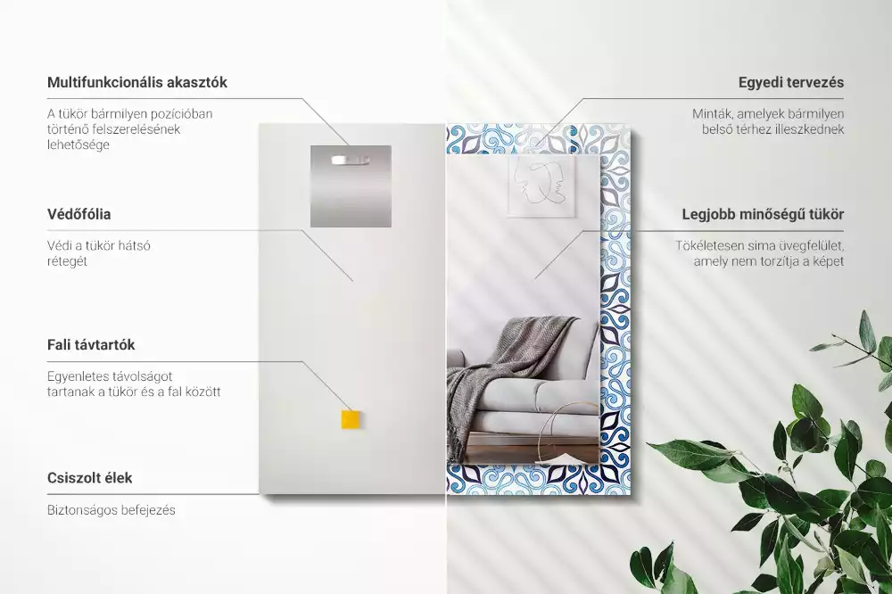 Specchio rettangolare decoro Motivo ornamentale blu