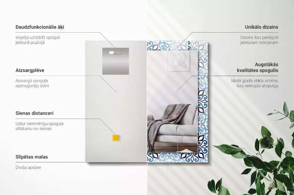 Specchio rettangolare decoro Motivo ornamentale blu