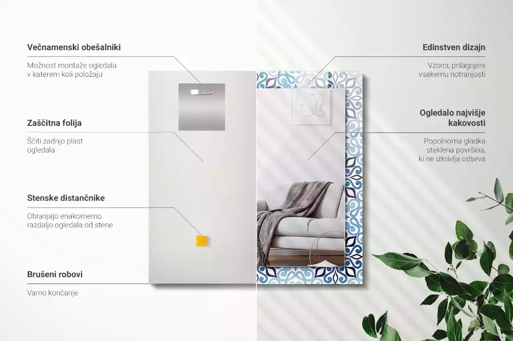 Specchio rettangolare decoro Motivo ornamentale blu