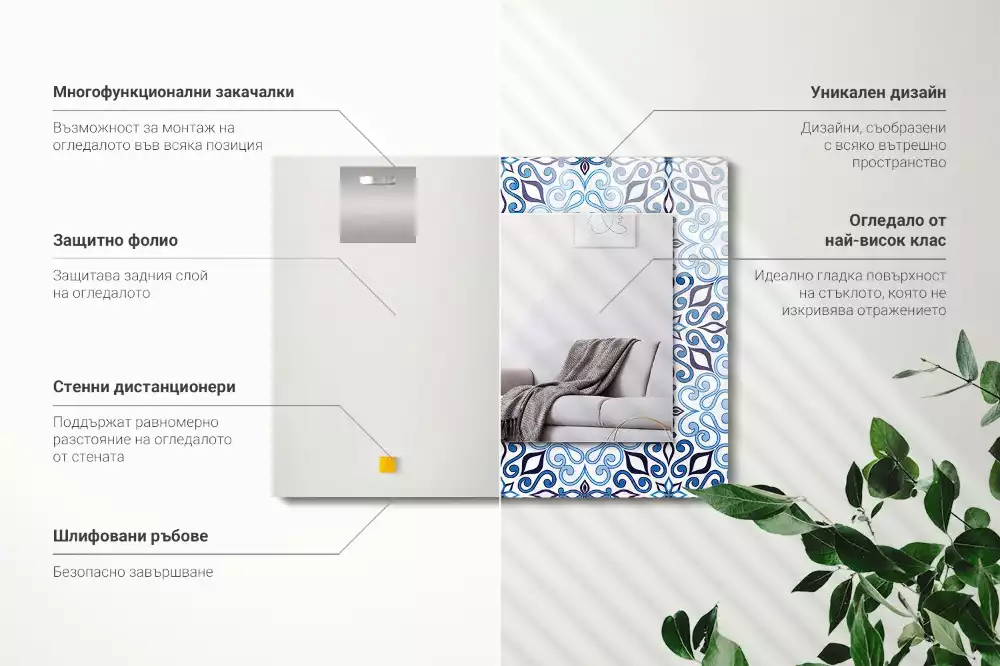 Specchio rettangolare decoro Motivo ornamentale blu