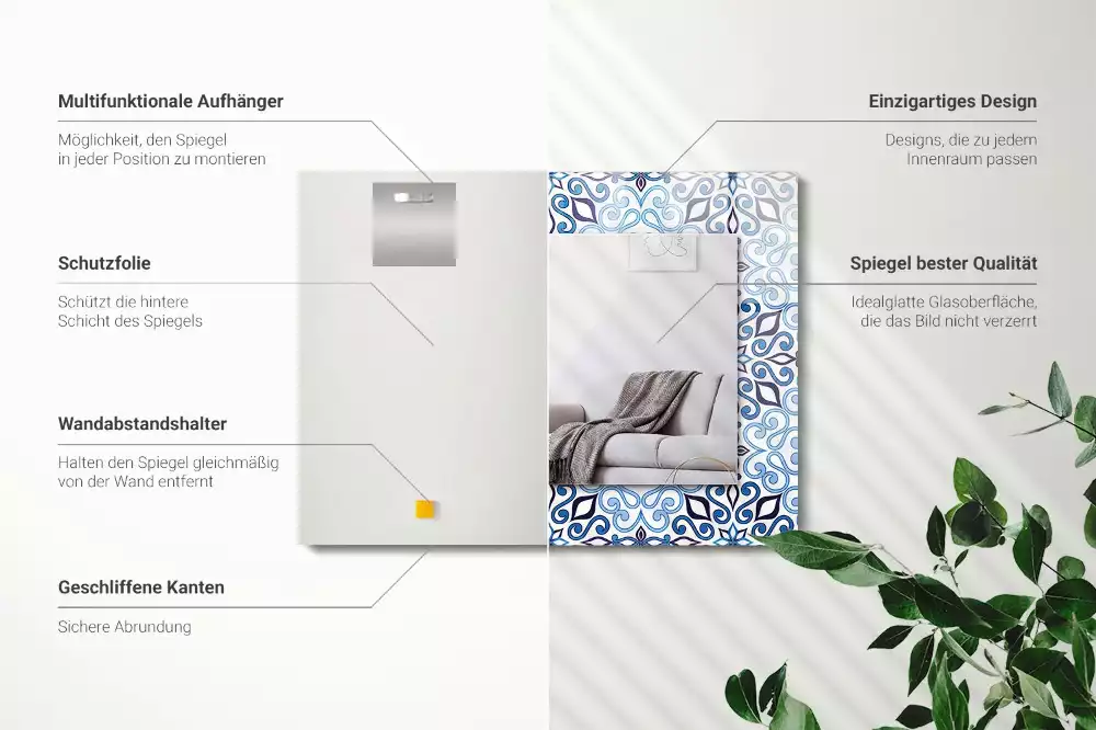 Specchio rettangolare decoro Motivo ornamentale blu