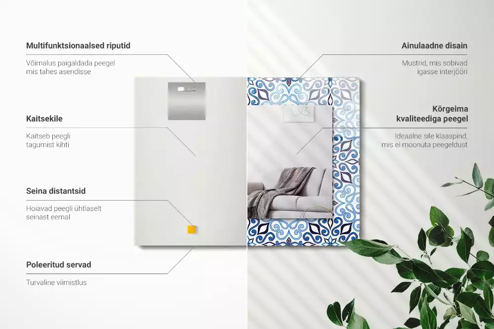 Specchio rettangolare decoro Motivo ornamentale blu