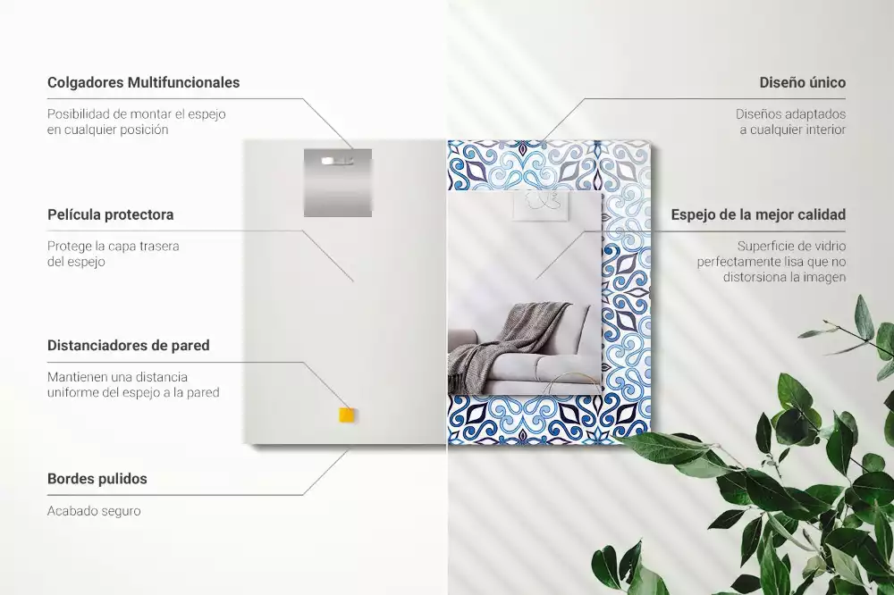 Specchio rettangolare decoro Motivo ornamentale blu