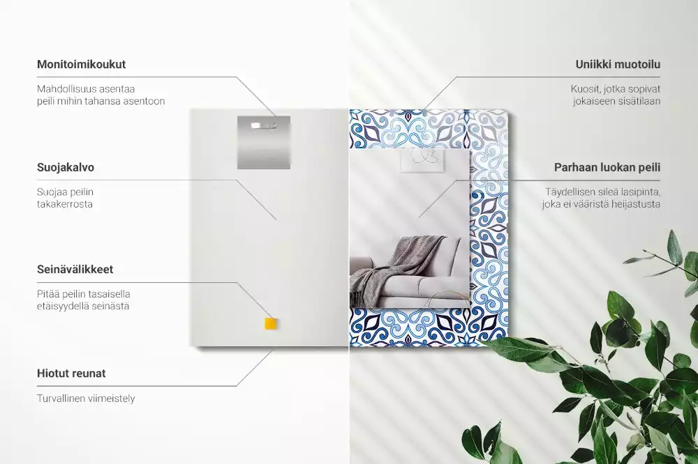 Specchio rettangolare decoro Motivo ornamentale blu