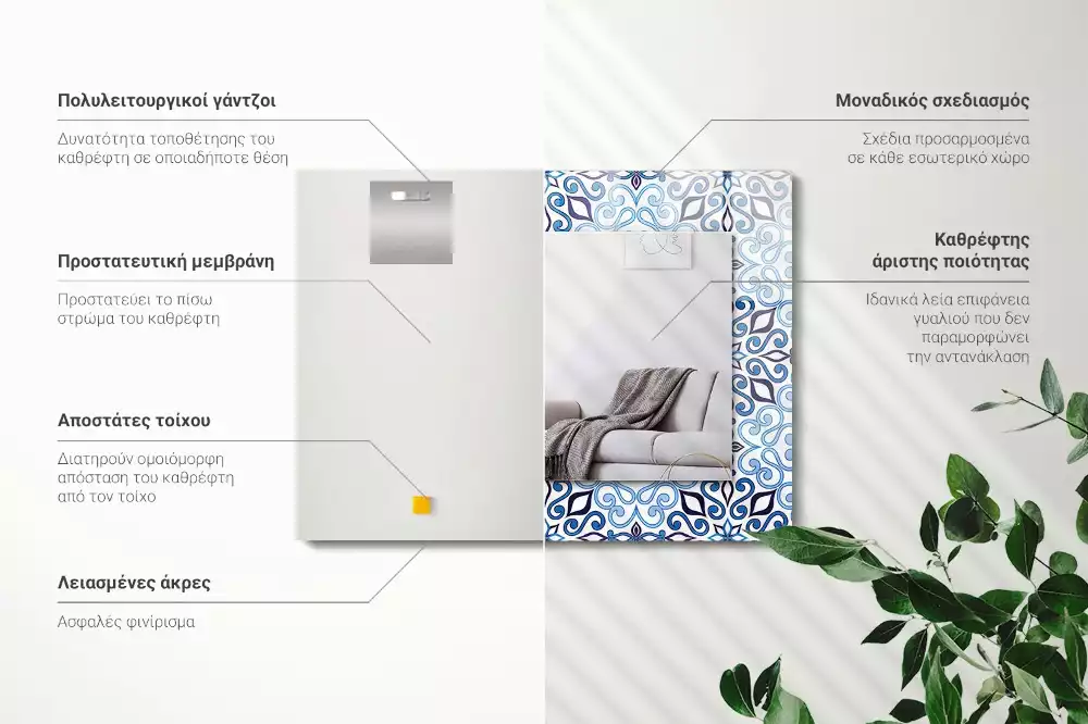 Specchio rettangolare decoro Motivo ornamentale blu