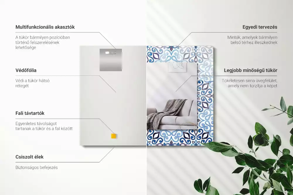 Specchio rettangolare decoro Motivo ornamentale blu