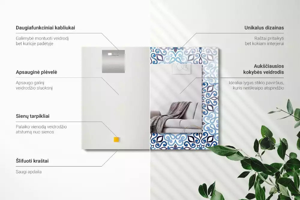 Specchio rettangolare decoro Motivo ornamentale blu