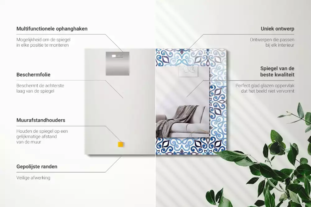 Specchio rettangolare decoro Motivo ornamentale blu