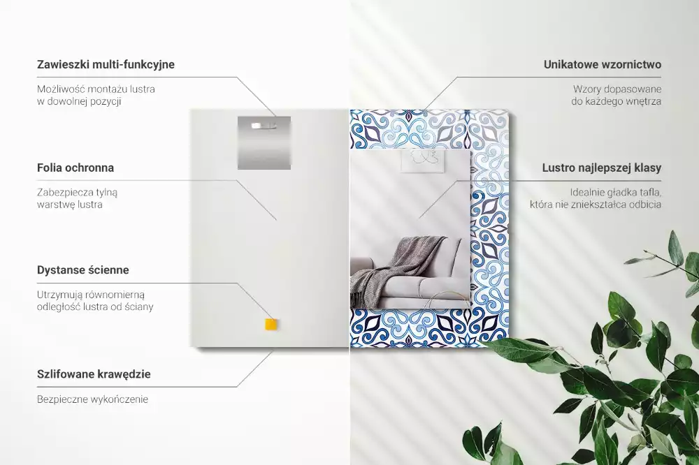 Specchio rettangolare decoro Motivo ornamentale blu