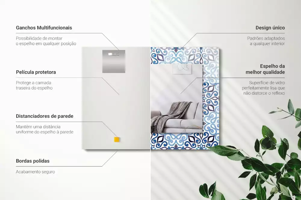 Specchio rettangolare decoro Motivo ornamentale blu